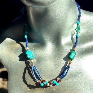 Vintage Turquoise and Lapis Lazuli Beaded Necklace